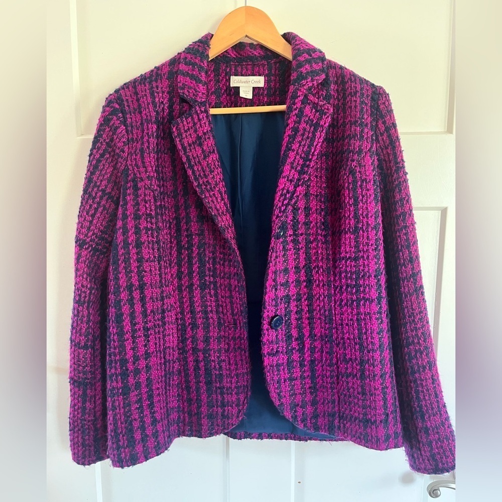 Women’s Pink and Black Tweed Jacket coldwater creek size 10 - Picture 1 of 5